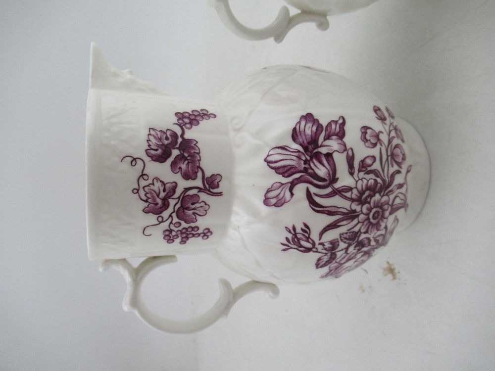 A set of three graduated Royal Worcester jugs decorated with purple flowers to a white ground - Image 2 of 7