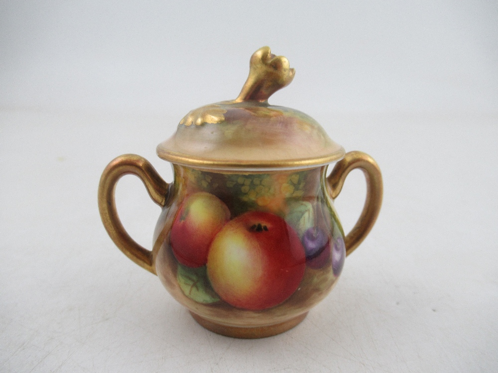 A Royal Worcester miniature two handled covered sugar bowl by Aryton  Condition Report: Good