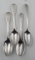 A pair of Georgian silver serving spoons, engraved with a P, maker TW, together with a pair of