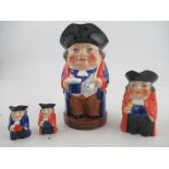 A Royal Worcester Toby jug Shape No 2831 6ins, together with 3 smaller Toby jugs  Condition