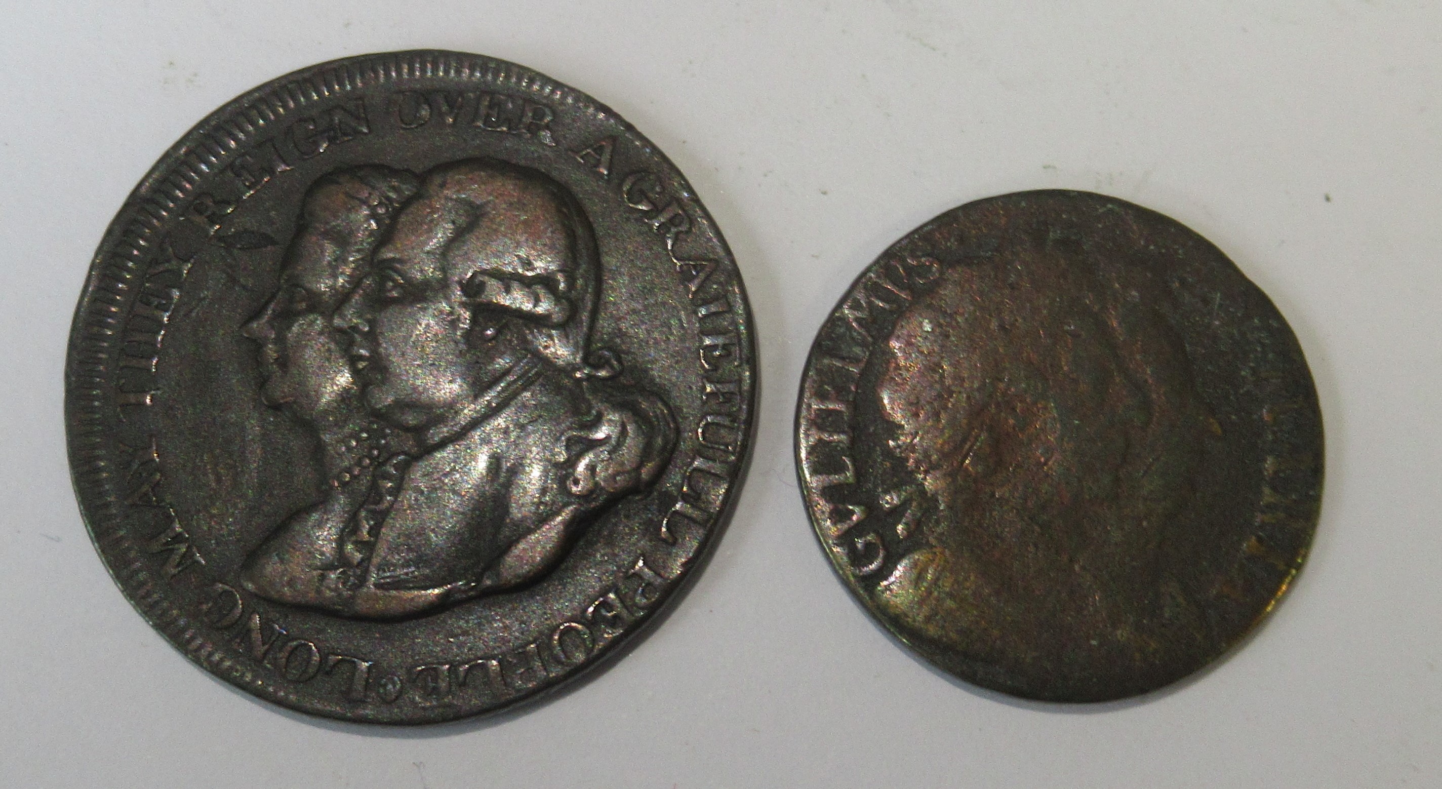 A conder token, circa 1790, The Guard & Glory of Britain, together with a William and Mary - Image 3 of 3