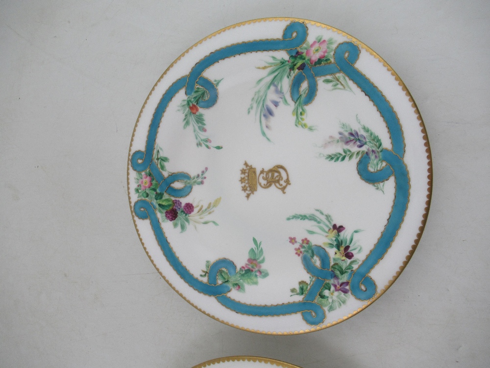 Two Chamberlains Worcester plates decorated with central coronet monogrammed with SD below to a - Image 3 of 6