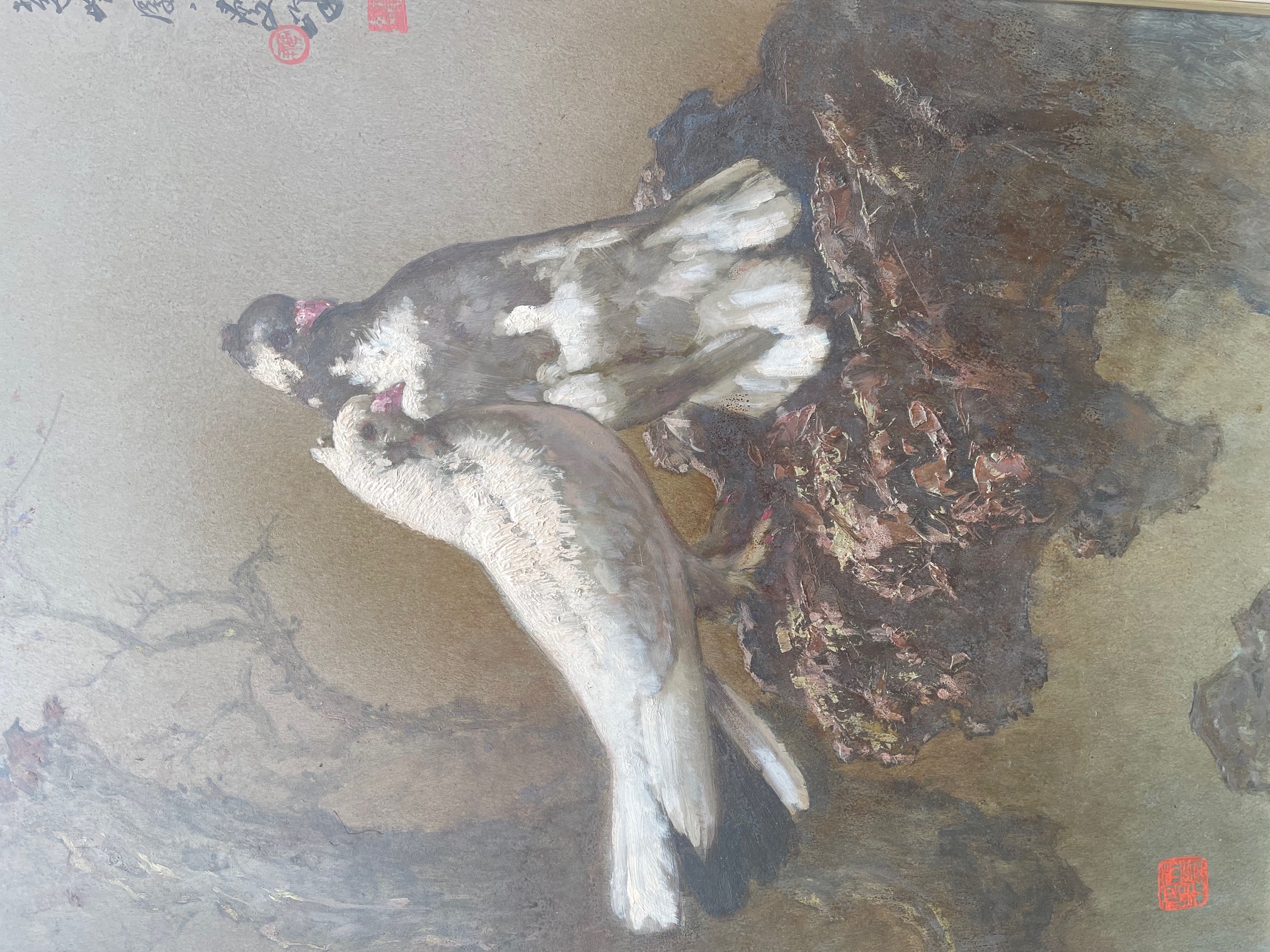 Lee Man Fong, oil, doves in trees, signed with character marks and seal, 40ins x 20ins together with - Image 6 of 8