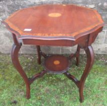 An Edwardian centre table, with inlaid decoration, width 30ins