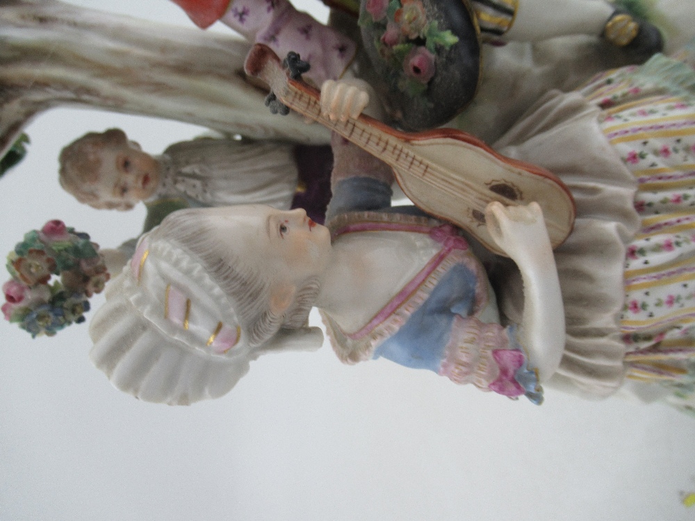 A Meissen porcelain figure group, with a seated lady playing a lute, a man offering flowers in his - Image 2 of 7