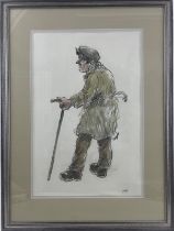 Kyffin Williams, watercolour, Farmer and Stick No. 3, monogrammed KW, bearing a label to the
