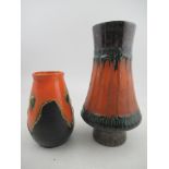 A Bretby vase, in orange and black, numbered 3360, height 7.5ins, together with another vase, height