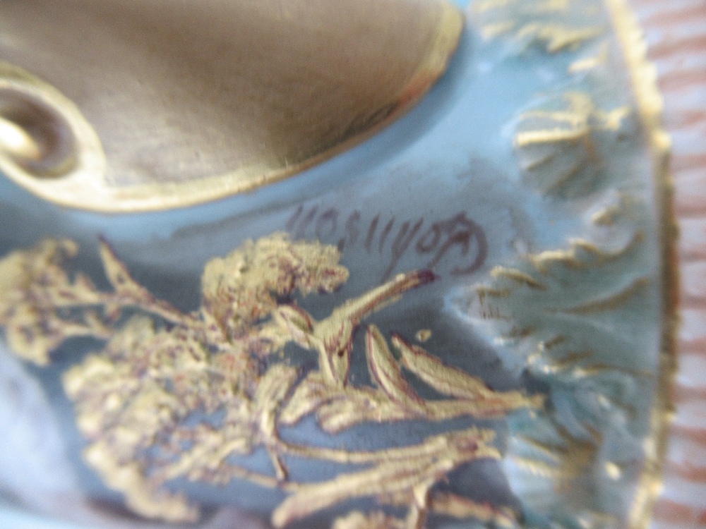 A pair of left and Right Royal Worcester jugs each decorated with four swans on a powder blue ground - Image 6 of 8