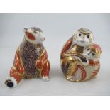 A Royal Crown Derby paperweight of a seated bear and Monkey group