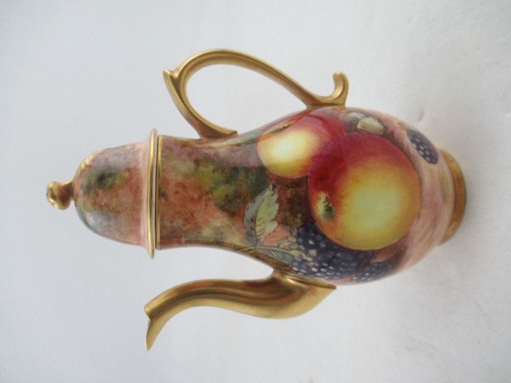 A Royal Worcester coffee pot decorated with fruit by Freeman height 5ins  Condition Report: Good