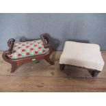 Two 19th century foot stools, one with scroll handles, width 16ins, and 12ins together with