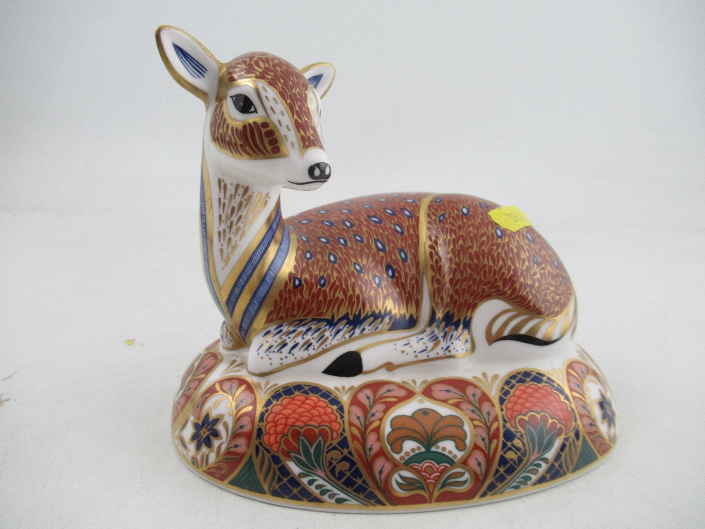 A Royal Crown Derby paperweight of a seated fawn and a standing bull - Image 4 of 5