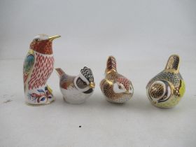 Four Royal Crown Derby paper weights , a Kingfisher and three other birds