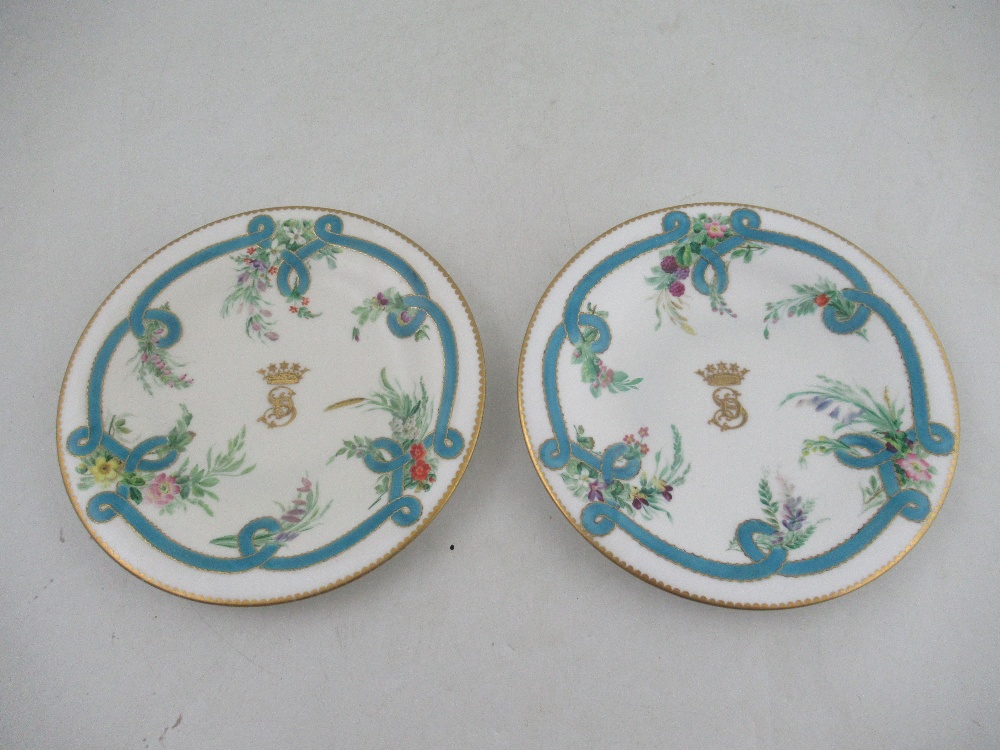 Two Chamberlains Worcester plates decorated with central coronet monogrammed with SD below to a - Image 2 of 6