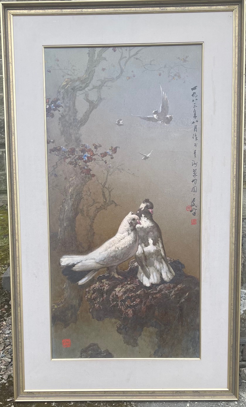 Lee Man Fong, oil, doves in trees, signed with character marks and seal, 40ins x 20ins together with - Image 7 of 8