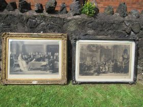 Two prints, "Coming of age in the olden times" and "Our Sovereign p-residing over the council