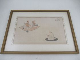 Attributed to Su Liu  Peng, figure taking tea on a rug with another seated playing a string
