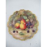 A Royal Worcester star shaped plate decorated with fruit to a gadroon boarder by Tom Lockyer