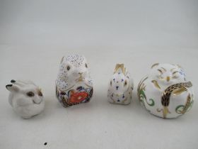 A Royal Crown Derby dormouse and 2others and a Russian Rabbit