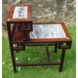 A Chinese hardwood table/plant stand, with marble insets, width 26ins