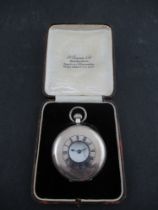 A J.W.Benson silver half hunter pocket watch, London 1939, with blue enamel chapter ring, Roman
