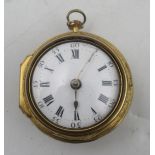 An 18th century gilt metal pair cased pocket watch, the outer case embossed with figures and