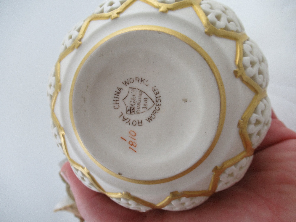 A Royal Worcester blush ivory vase, decorated with flowers, together with three other Worcester - Image 3 of 7