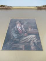 An Antique oil on canvas, seated man smoking a clay pipe, monogrammed EW, dated 1917, 5ins x 4ins