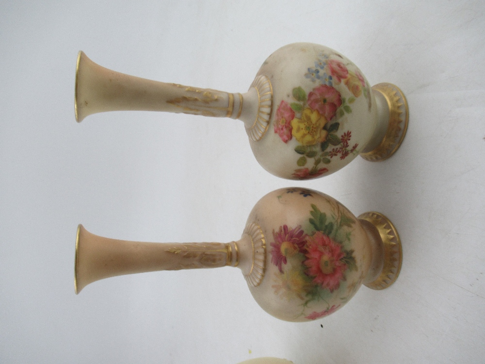 A pair of Royal Worcester blush ivory vases decorated with flowers together with a Royal Worcester - Image 2 of 7