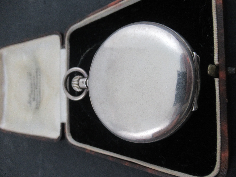 A J.W.Benson silver half hunter pocket watch, London 1939, with blue enamel chapter ring, Roman - Image 7 of 7