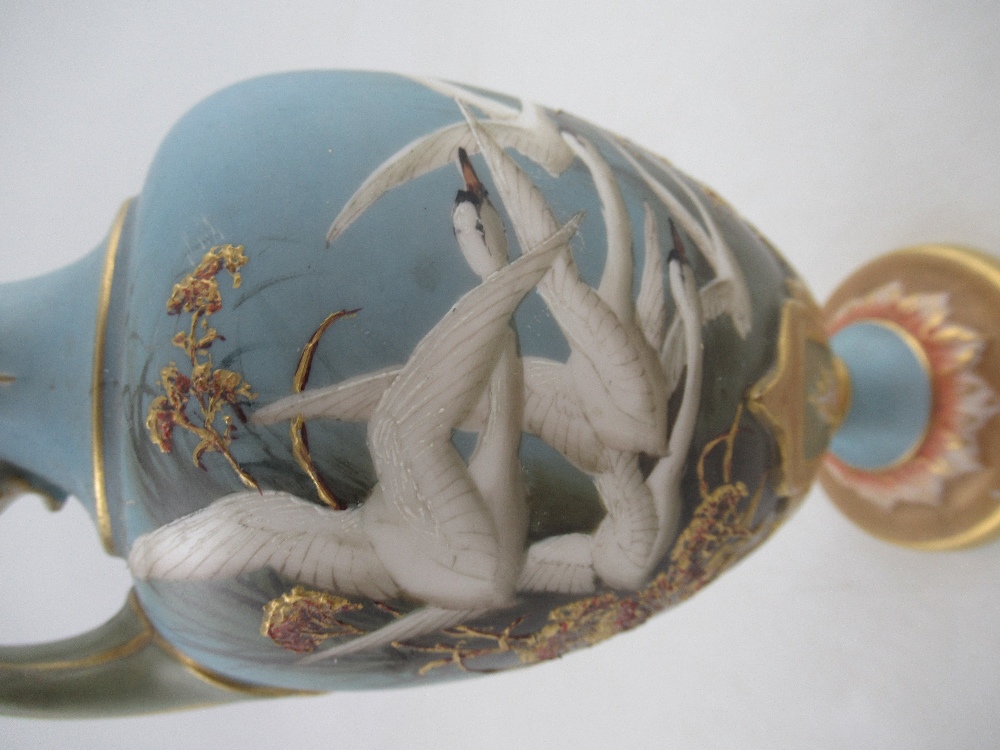 A Royal Worcester  ewer decorated with swans to a powder blue ground by CHC Baldwyn height 8.5ins - Image 2 of 8