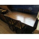 An oak dining table, 22ins x 60ins, together with four dining chairs