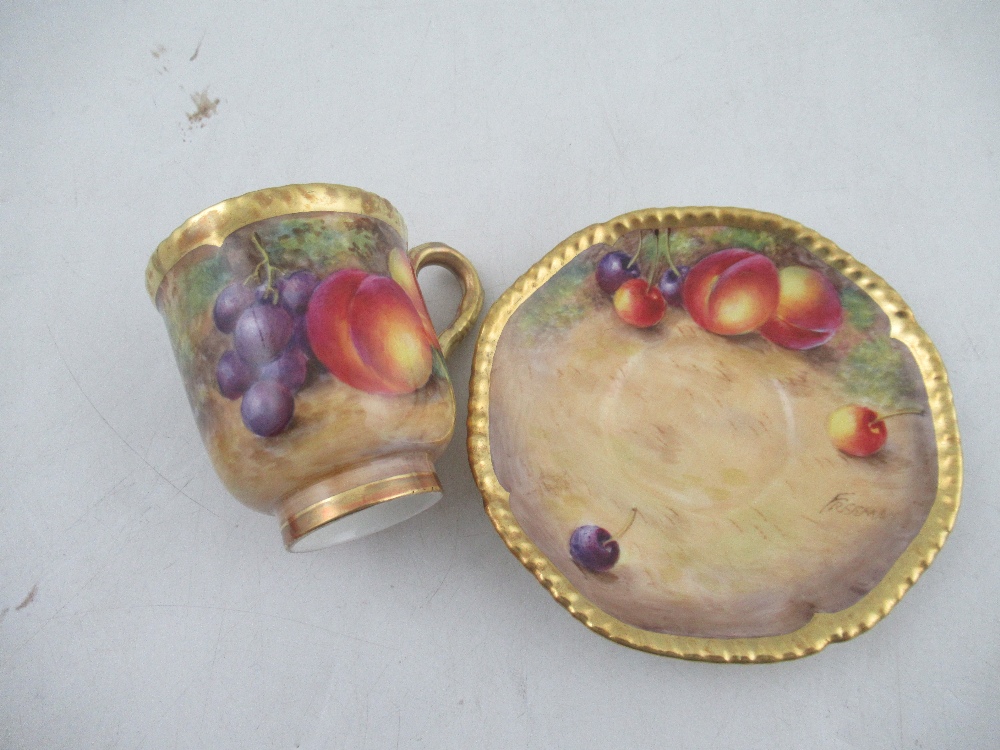 A Royal Worcester coffee cup and saucer decorated with fruit by Freeman  Condition Report: Good - Image 2 of 6