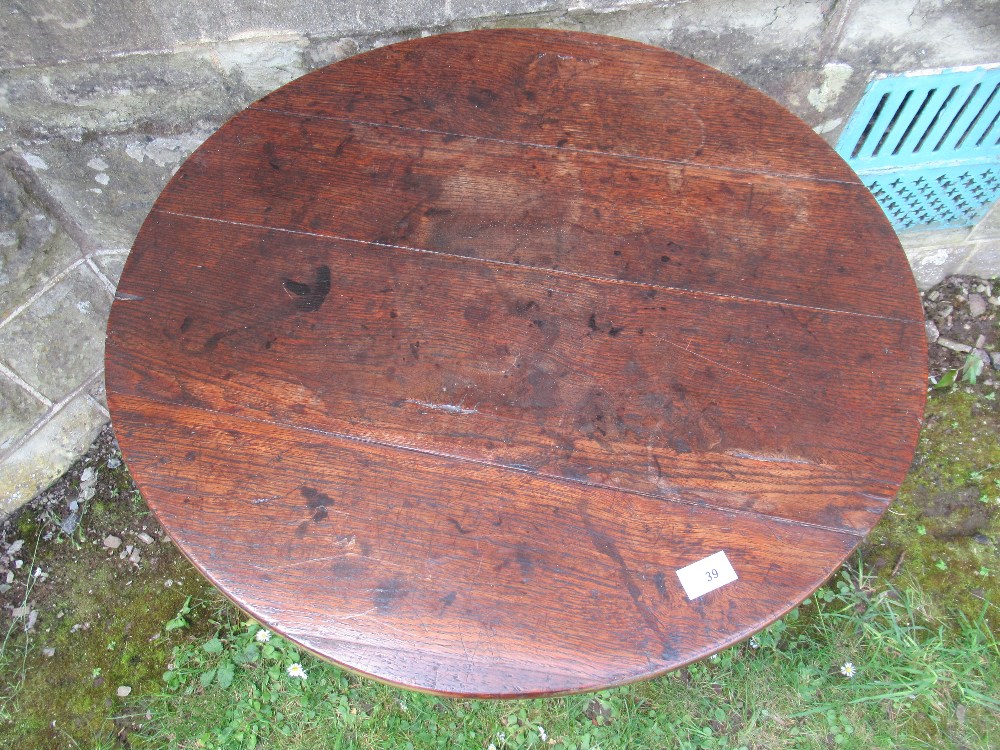 A 19th century oak tilt top tripod table, diameter 27ins - Image 2 of 5