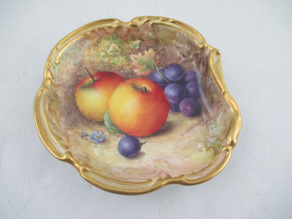 A shaped Royal Worcester dish decorated with apples and grapes by Richard Sebright  4.75ins