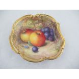 A shaped Royal Worcester dish decorated with apples and grapes by Richard Sebright  4.75ins