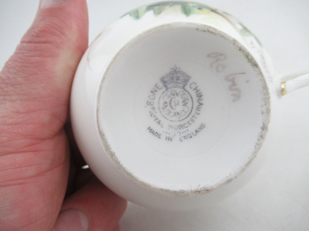 A Royal Worcester cup decorated with a robin  saucer decorated with a Linnet and side plate - Image 4 of 8