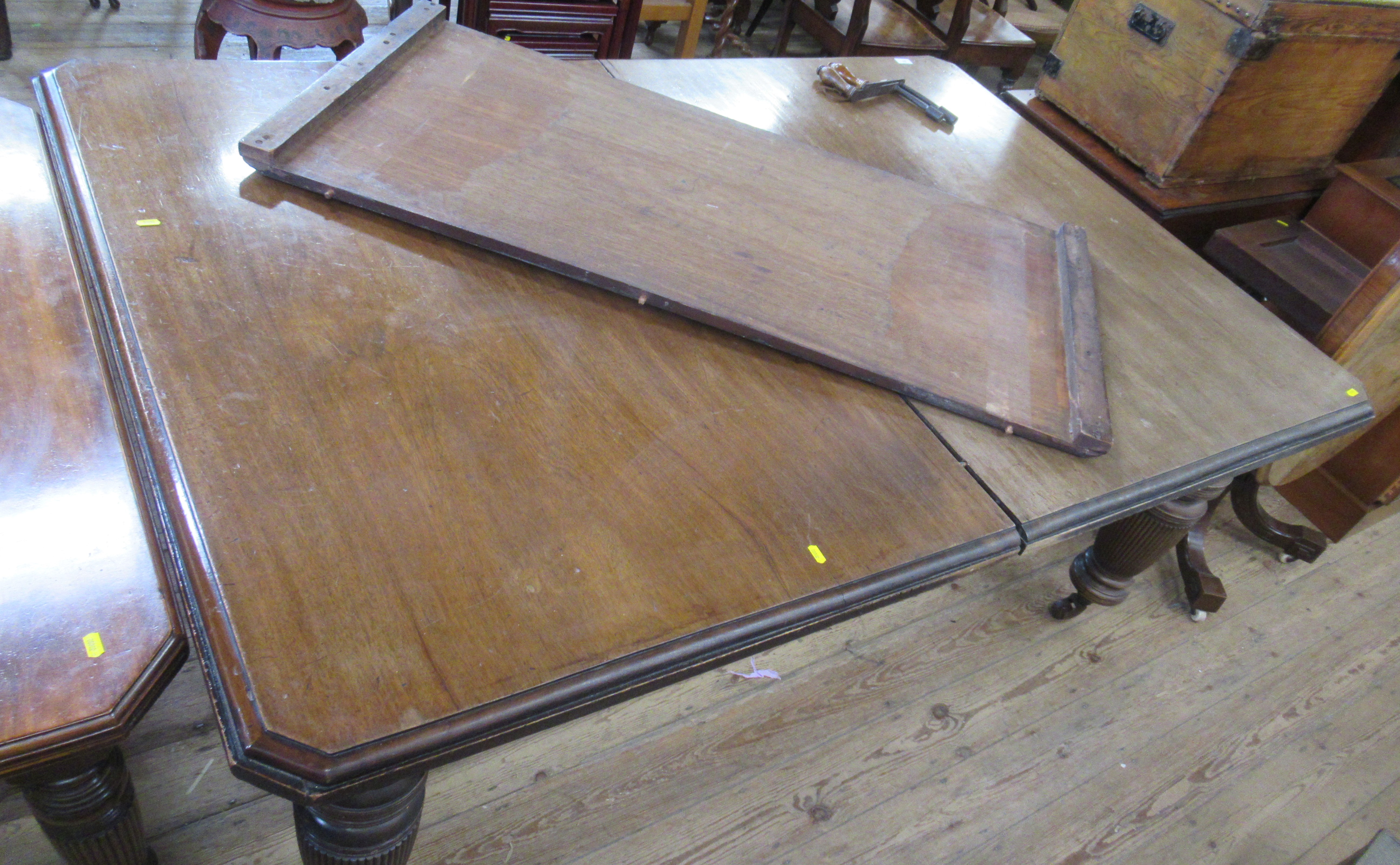 Two 19th century mahogany extending dining tables, each table has an extra leaf and handle, total - Image 4 of 6
