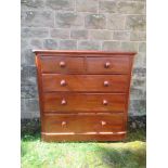 A Victorian mahogany chest of drawers, two short over three graduated long drawers, width 41ins,