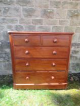 A Victorian mahogany chest of drawers, two short over three graduated long drawers, width 41ins,