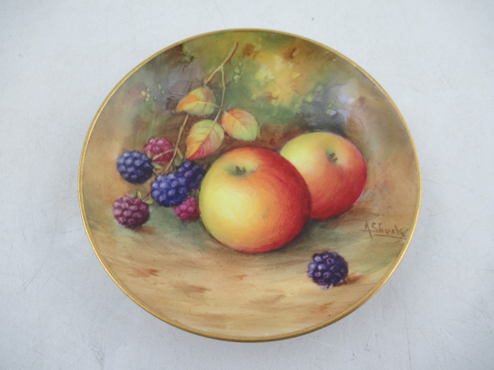 A Royal Worcester pin dish decorated with fruit by Shuck diameter 3.5ins  Condition Report: Good