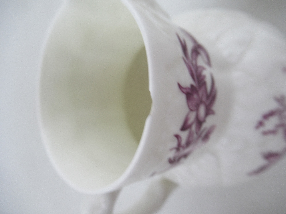 A set of three graduated Royal Worcester jugs decorated with purple flowers to a white ground - Image 5 of 7