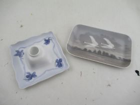 Royal Copenhagen Inkwell  and a plate with swans