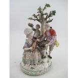 A Meissen porcelain figure group, with a seated lady playing a lute, a man offering flowers in his