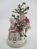 A Meissen porcelain figure group, with a seated lady playing a lute, a man offering flowers in his