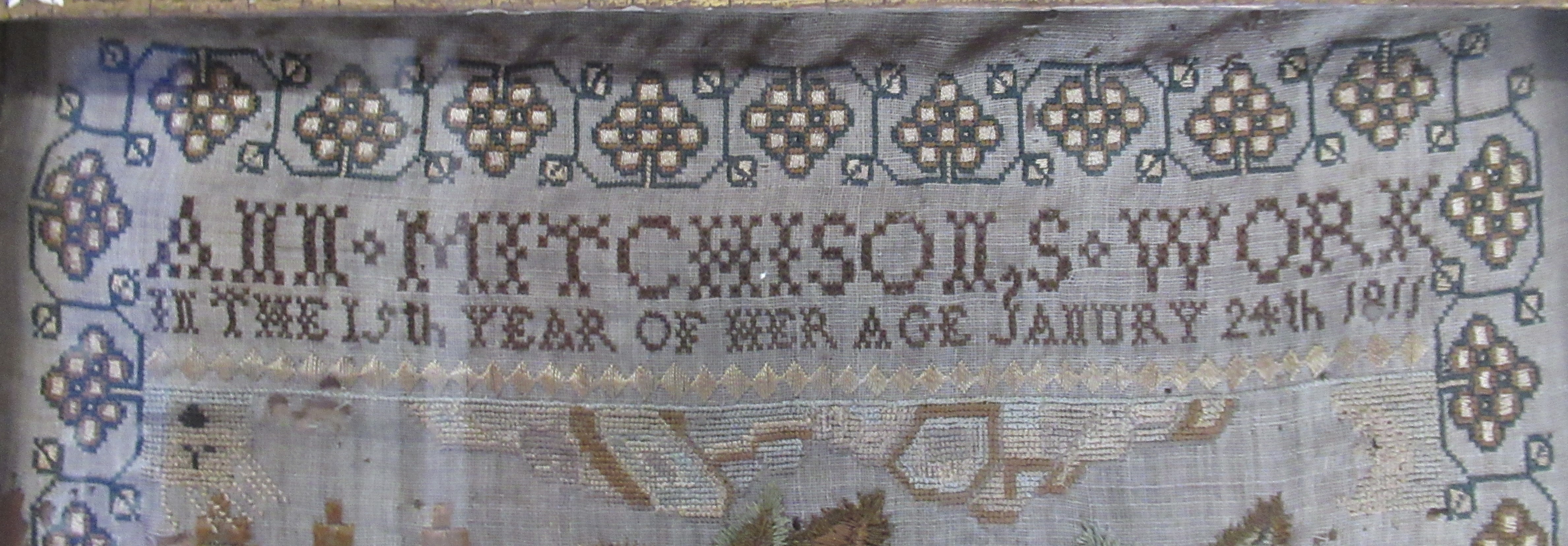 A 19th century tapestry sampler, Ann Mitchison, age 15, depicting Adam and Eve, January 24th 1811, - Bild 3 aus 3