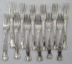 A set of twelve silver Kings pattern dessert forks, weight 23oz