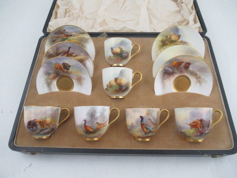 A cased set of 6 Royal Worcester cups and saucers , two decorated with sheep by Barker, 2 - Image 10 of 10