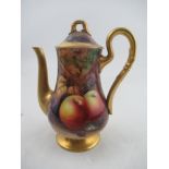 A Royal Worcester coffee pot decorated all round with hand painted fruit by Horace Price height 7ins