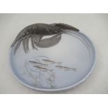Royal Copenhagen dish with a lobster on the edge and fish in the bowl 11ins No 4/485 made 1023- 1930